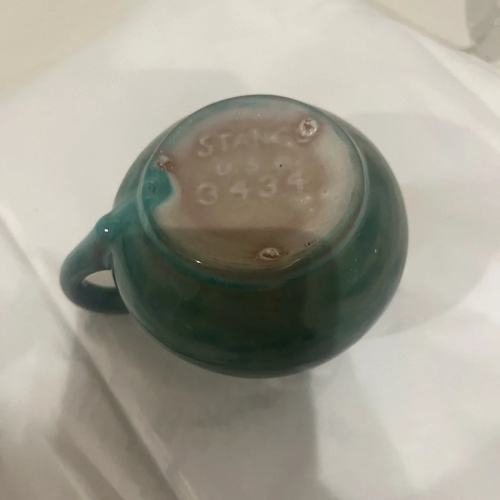 Vintage STANG USA 3434 Green Drip Glaze Pottery Ceramic Creamer